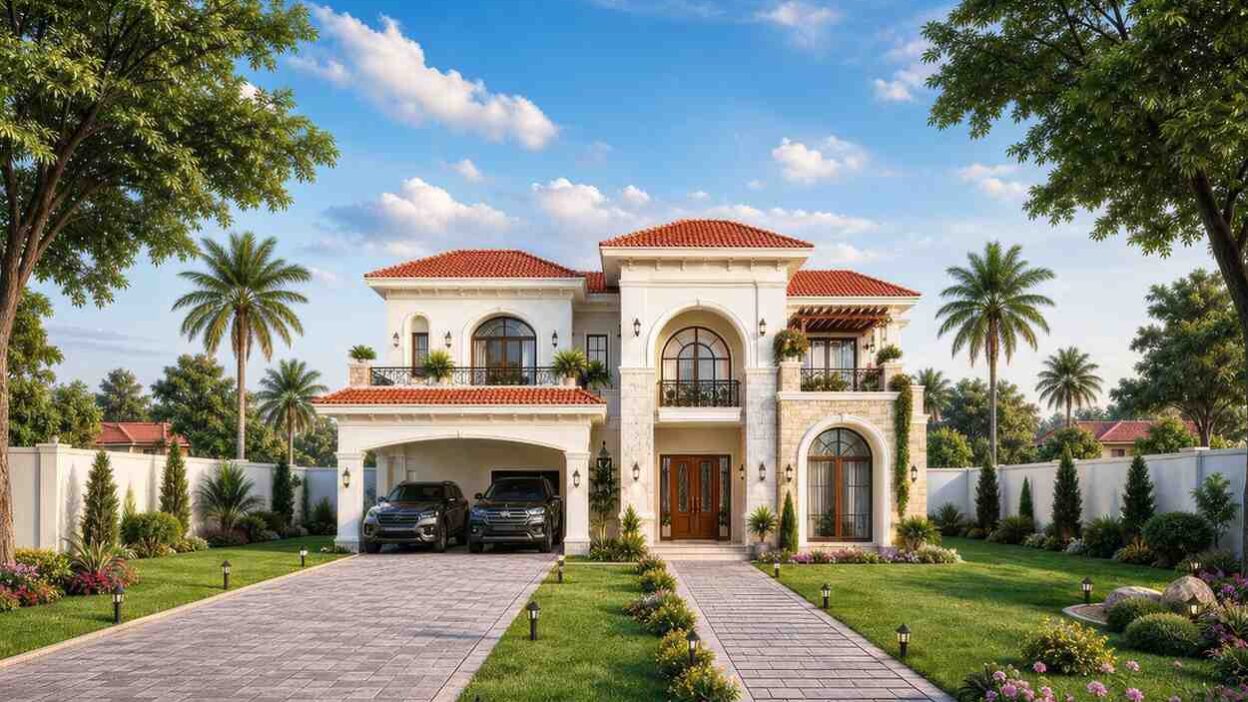 Luxury 5 Bedroom Spanish Style House Plan with En-Suite Bedrooms and Family Lounge