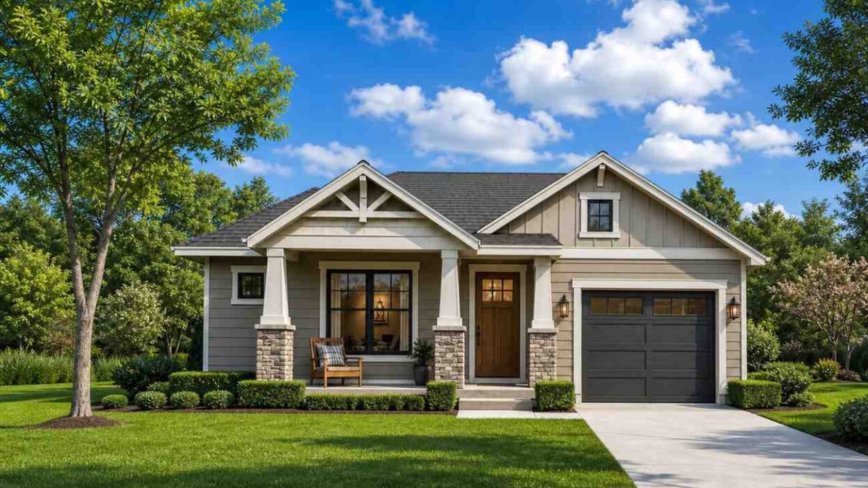 2 Bedroom Single Story Craftsman House Plan with Split Bedroom Layout