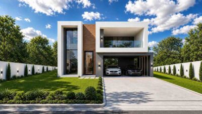 4 Bedroom 2 Story Modern House Plan with Inner Courtyard Pool