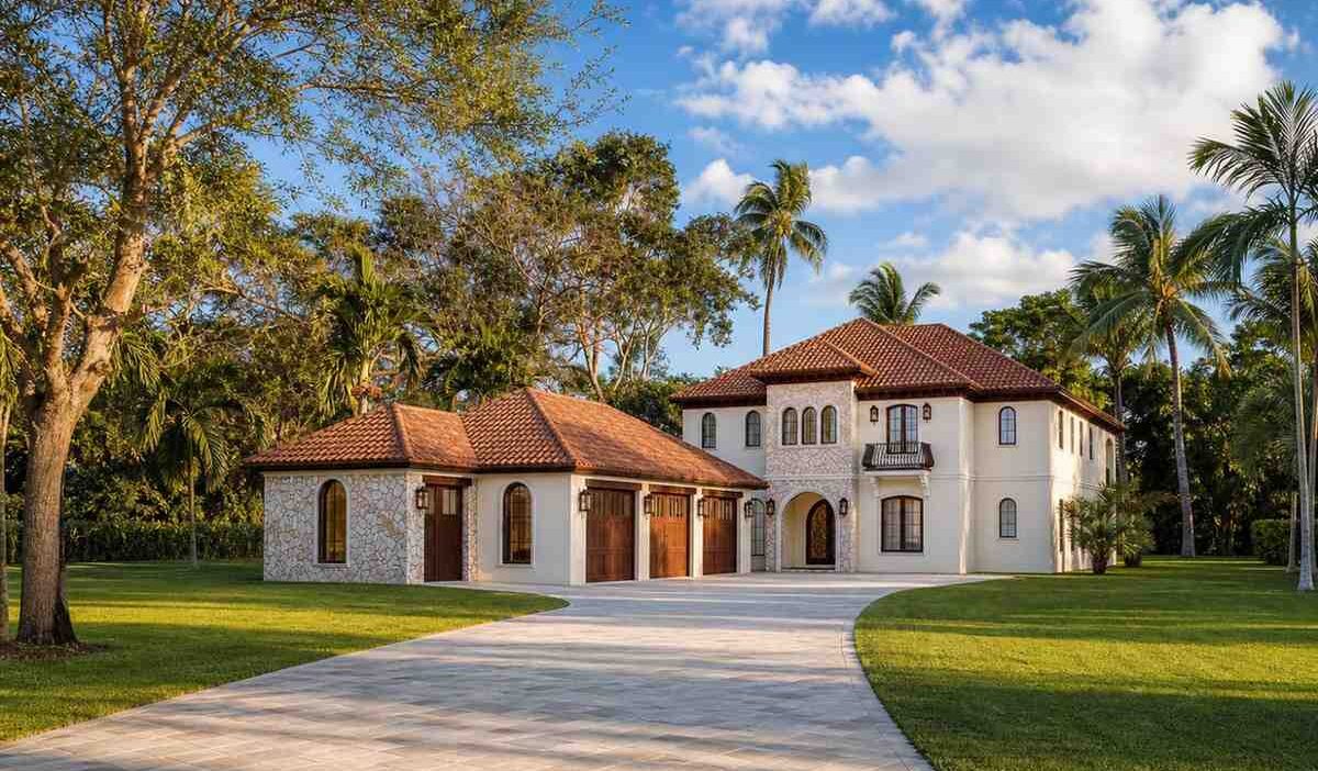 4-Bedroom 2-Story Mediterranean Villa House Plan with Outdoor Kitchen and Fireplace