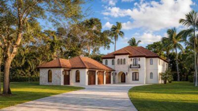 4-Bedroom 2-Story Mediterranean Villa House Plan with Outdoor Kitchen and Fireplace