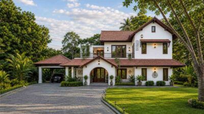 Spanish Colonial House Plan with Open Terrace and Dual Master Suites