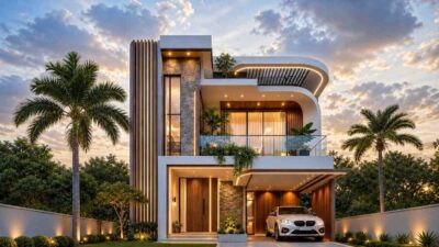 5 Bedroom 2 Story Ultra Modern Contemporary House Plan with Carport
