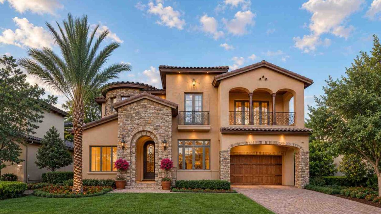 3 Bedroom 2 Story Mediterranean House Plan with Rotunda and Home Theater