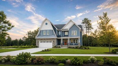 3 Bedroom 2 Story Gambrel Farmhouse House Plan with Upstairs Lounge