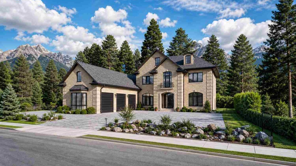 wo Master Suites, 5 Bedroom Mountain Stone Manor House Plan