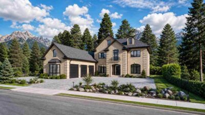 wo Master Suites, 5 Bedroom Mountain Stone Manor House Plan