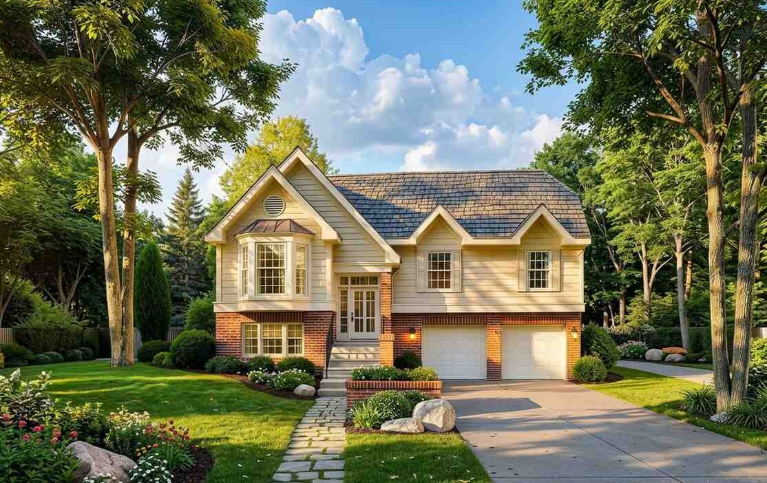 A 3 Bedroom 2 Story Split-Level House Plan with Home Office
