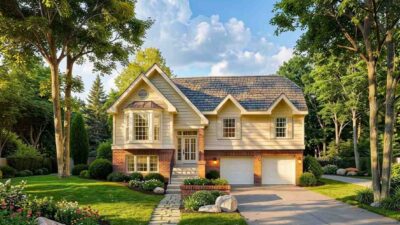 A 3 Bedroom 2 Story Split-Level House Plan with Home Office