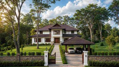 6 Bedroom 2 Story British Colonial House Plan with Dual Living Rooms
