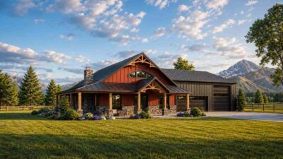3 Bedroom Modern Barndominium House Plan with 1,845 SF Shop