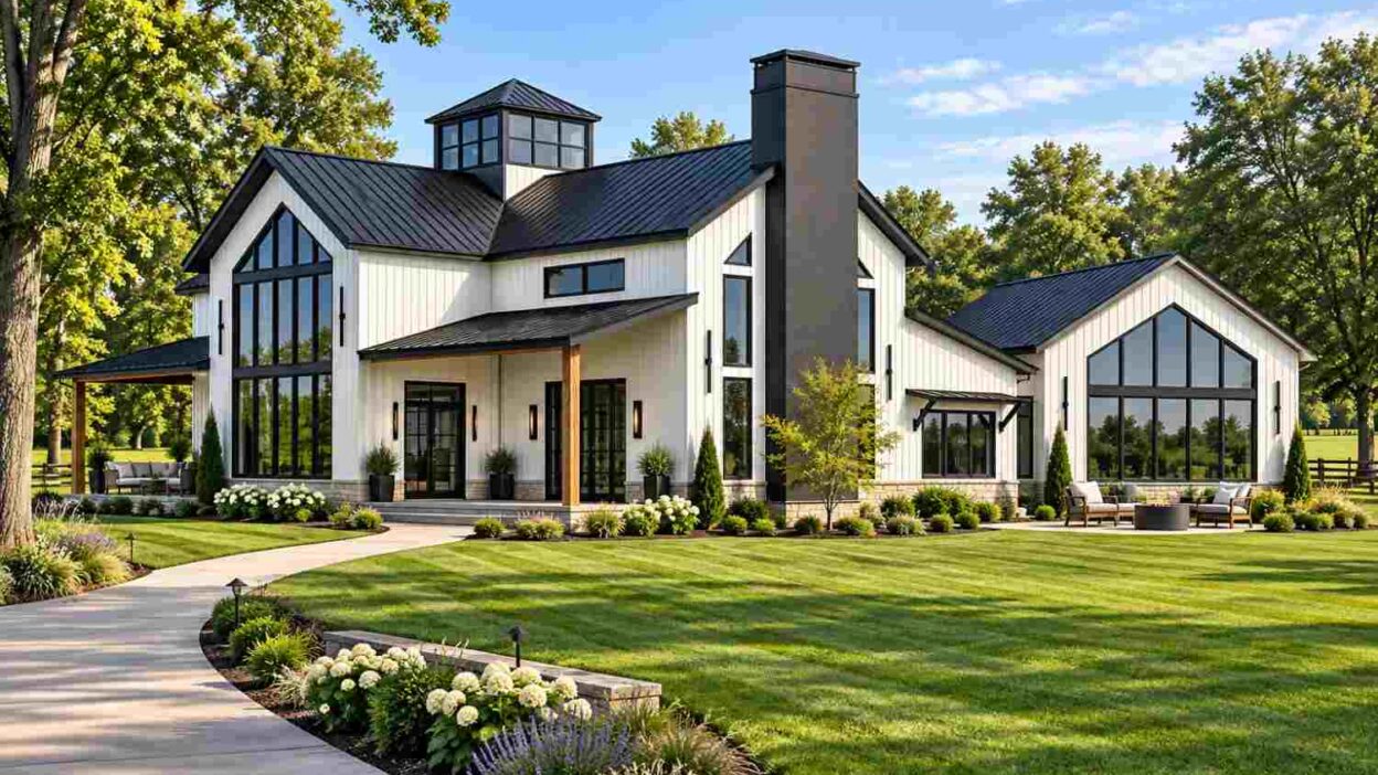 3 Bedroom Modern Barn House Plan with Angled Private Suite Wing