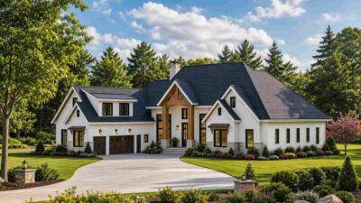 House Plan for a Large Family: 5 Bedroom Timber Gable Farmhouse