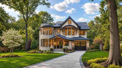 5 Bedroom Storybook Craftsman House Plan with Curved Bay Tower