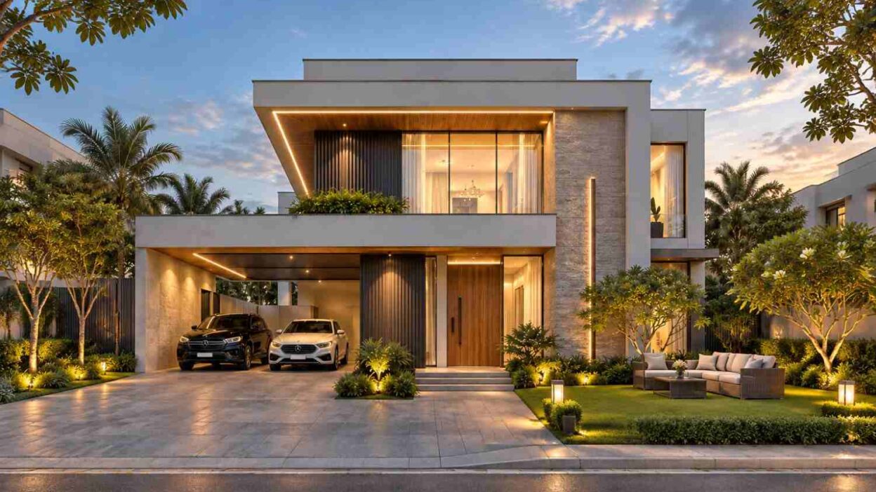 House Plan with Rear Terrace Pool — 4 Bedroom 2 Story Modern