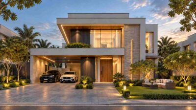 House Plan with Rear Terrace Pool — 4 Bedroom 2 Story Modern