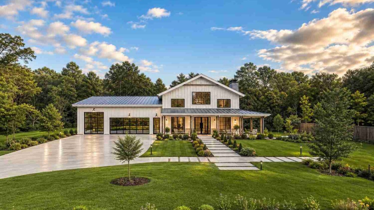 House Plan with Dual Master Suites — 6 Bedroom Farmhouse with Attached Shop