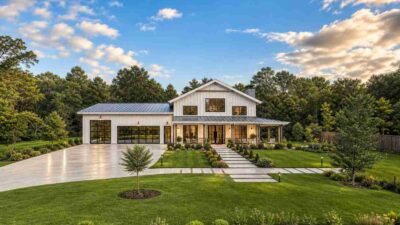 House Plan with Dual Master Suites — 6 Bedroom Farmhouse with Attached Shop