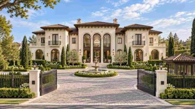 House Plan with Twin Curved Staircases — 5 Bedroom Tuscan Mediterranean Villa