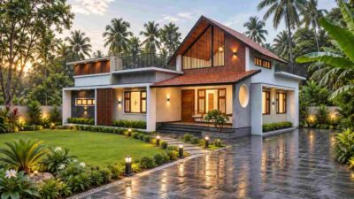 Dual Kitchen House Plan: 3 Bedroom Tropical Contemporary Home