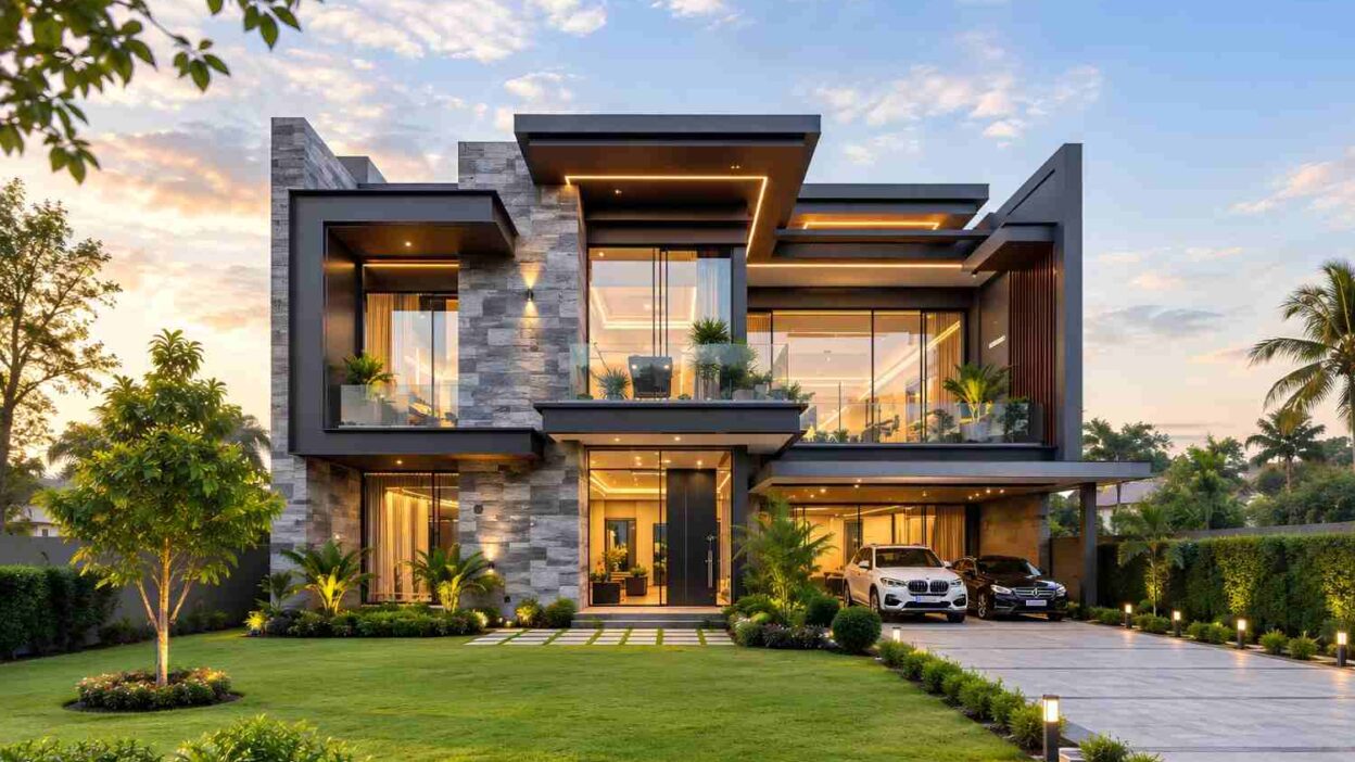 Double-Height Foyer House Plan: 5 Bedroom Ultra Modern Villa